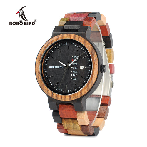 BOBO BIRD Antique Mens Wood Watches Date and Week Display